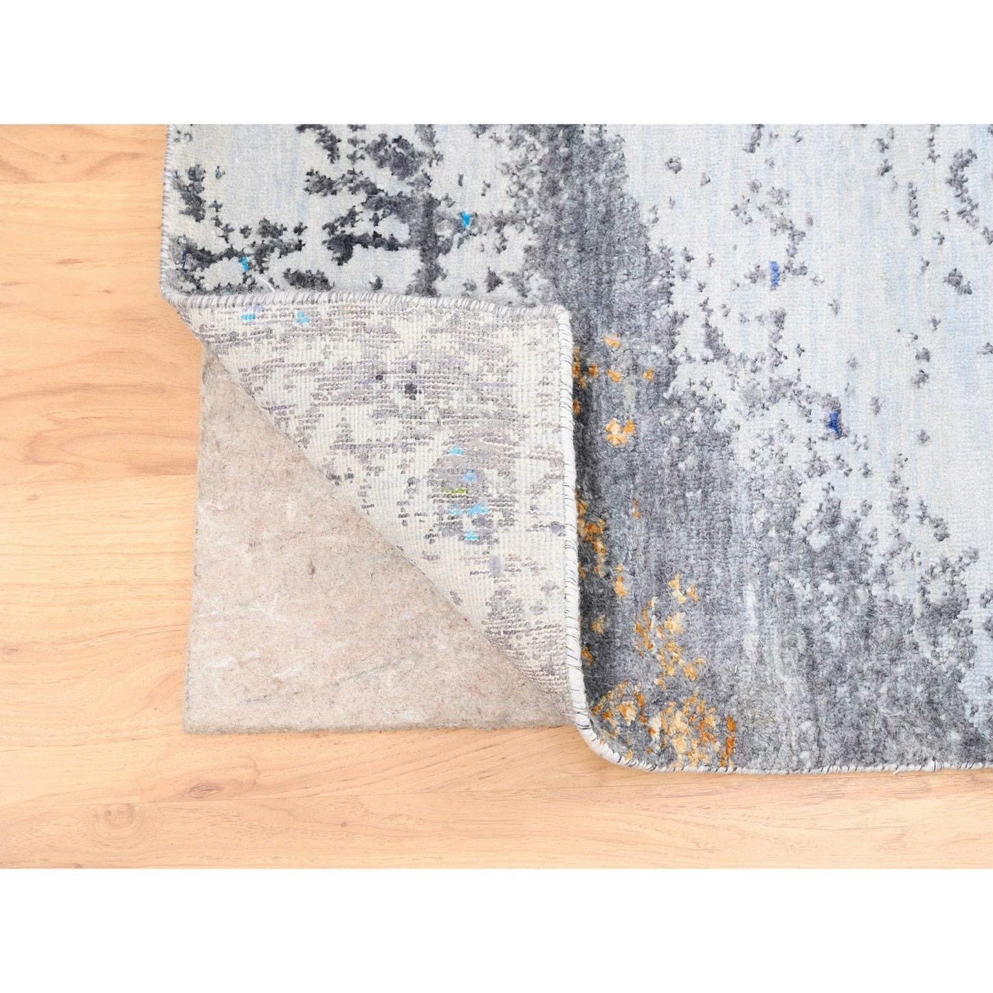 8'X10' Charcoal Black With Pop Of Colors Modern Wool-Silk Handknotted Rug