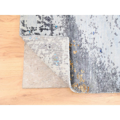 8'X10' Charcoal Black With Pop Of Colors Modern Wool-Silk Handknotted Rug