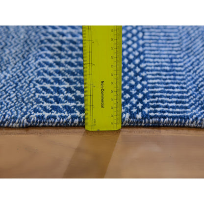 2'7"X12' Penn Blue Modern Grass Wool And Silk Hand Knotted Runner Rug