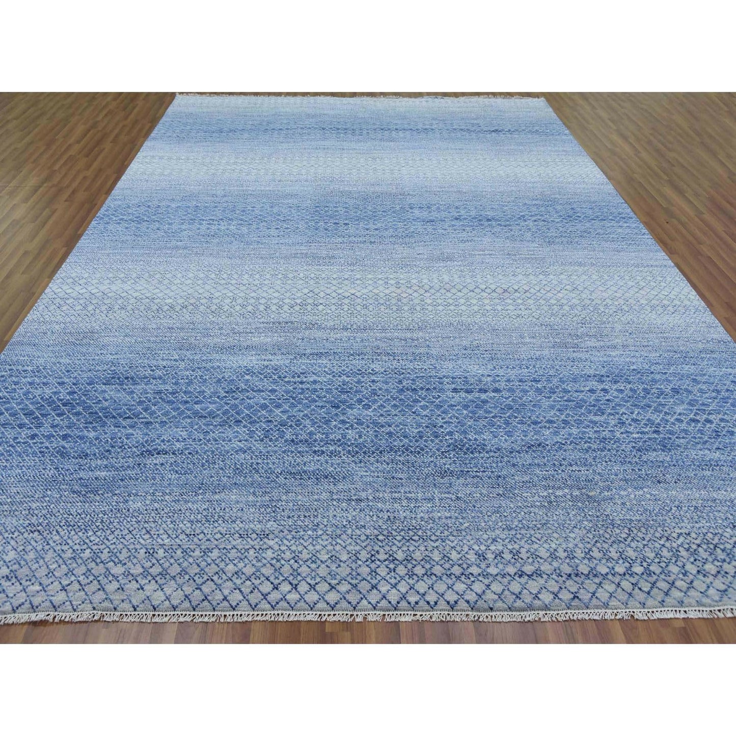 10'X14'1" Blue Modern Chiaroscuro Collection Pure Wool Hand Knotted Rug