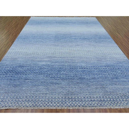 10'X14'1" Blue Modern Chiaroscuro Collection Pure Wool Hand Knotted Rug