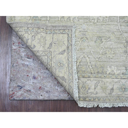 2'8"X10' Gray Washed Out Peshawar Leaf Motif Hand Knotted Wool Runner Rug