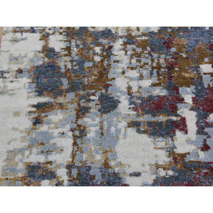 2'7"x8'1" Red Wool and Silk Abstract Design Hand Knotted Runner Rug