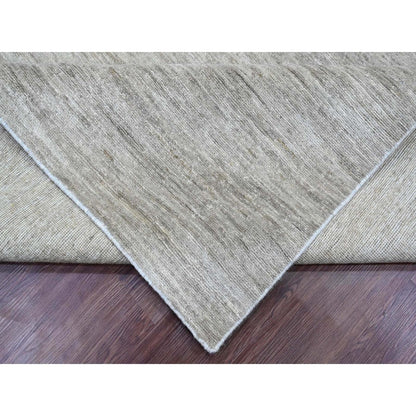 9'6"X11'3" Gray Hand Spun Ghazni Wool Solid Pattern Hand Knotted Rug