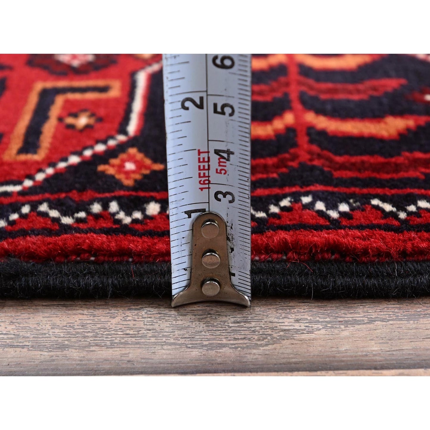 2'3"X5'4" Red Afghan Khamyab Geometric Pattern Hand Knotted Wool Runner Rug