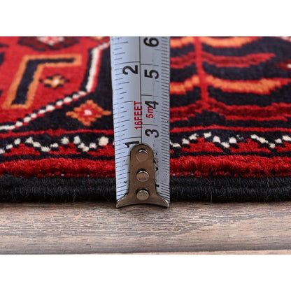 2'3"X5'4" Red Afghan Khamyab Geometric Pattern Hand Knotted Wool Runner Rug