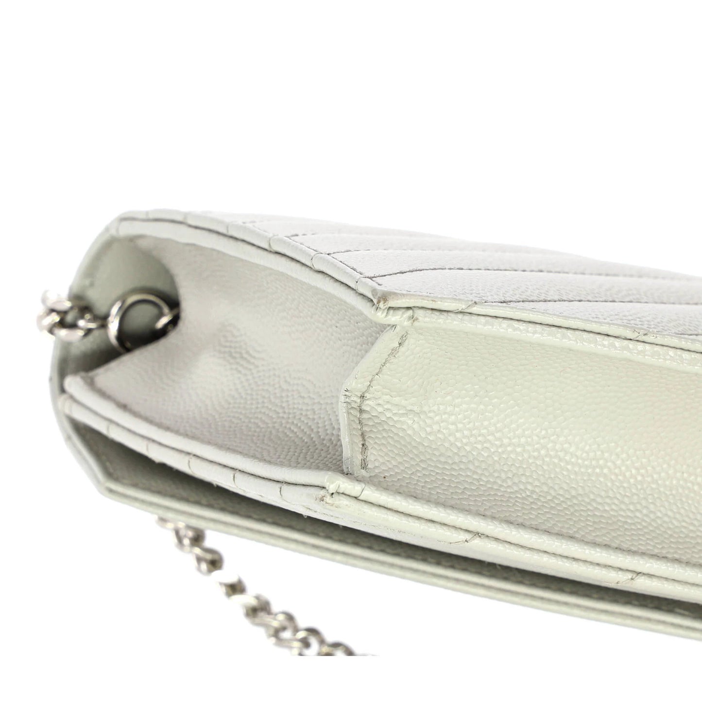 Saint Laurent Classic Monogram Wallet On Chain Matelasse Chevron Leather Small