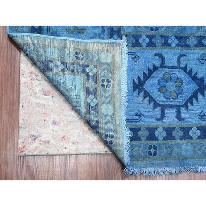 Rug 8'8"x11'9" Blue Hand Knotted Overdyed Kazak Geometric Design All Wool