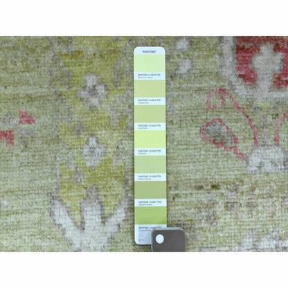 8'X9'9" Lime Green Afghan Angora Ushak Natural Wool Hand Knotted Rug