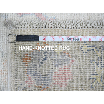 2'8"X15'7" White Angora Ushak Leaf Design Wool Hand Knotted Runner Rug