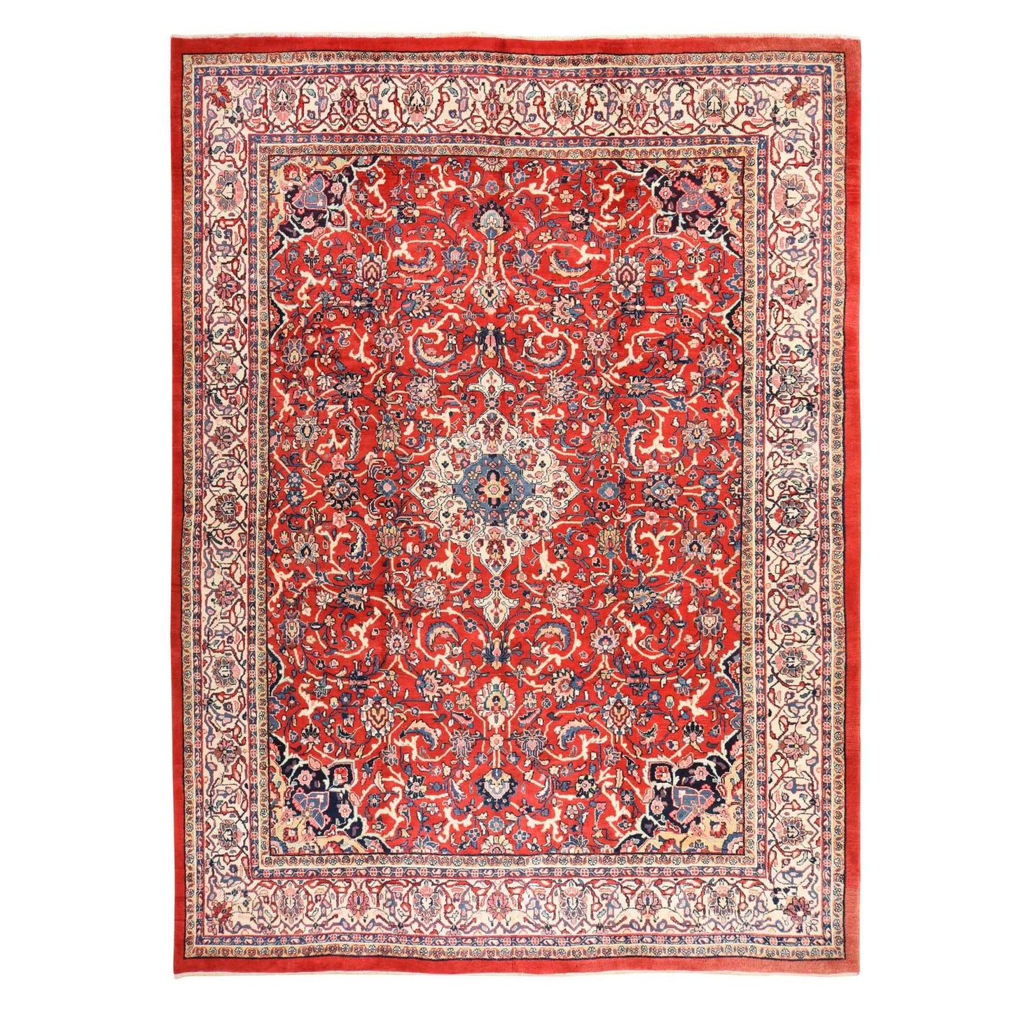 10'X13'10" Red Semi Antique Zoroastrian Saroogh All Wool Hand Knotted Rug