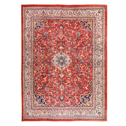 10'X13'10" Red Semi Antique Zoroastrian Saroogh All Wool Hand Knotted Rug