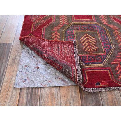3'X7'7" Red Overdyed Vintage Northwest Zoroastrian Hand Knotted Runner Rug