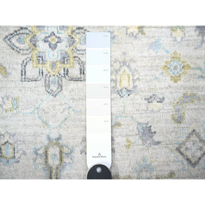 4'X5'9" Chrome Gray White Wash Peshawar With Motifs Wool Hand Knotted Rug
