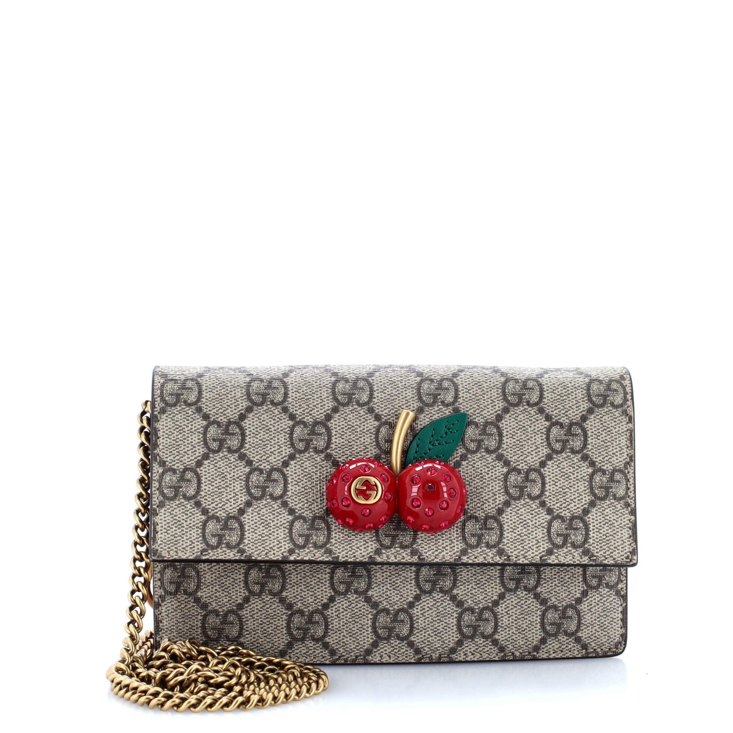 Gucci Cherries Wallet On Chain Gg Coated Canvas Mini
