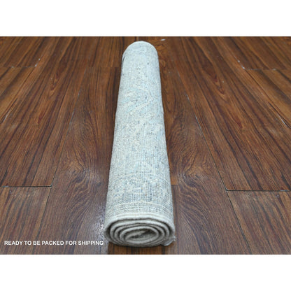 1'9"X3' Gray Hand Knotted Mahal Design Washed Out Wool Mat Oriental Rug