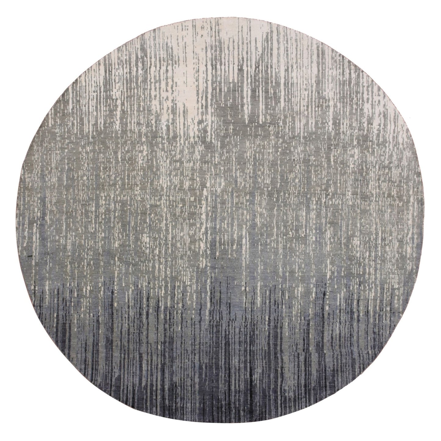 7'10"X8'1" Gray And Black Wool Hand Knotted Modern Ombre Design Round Rug