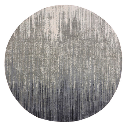 7'10"X8'1" Gray And Black Wool Hand Knotted Modern Ombre Design Round Rug