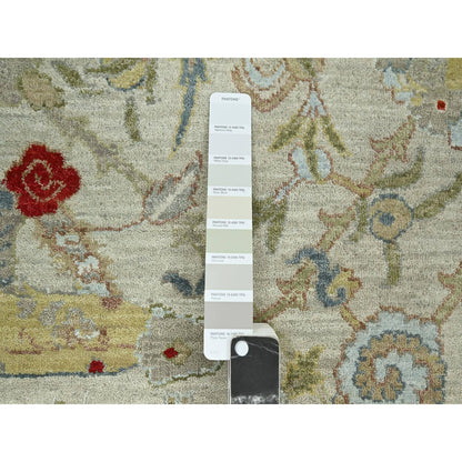 9'1"X12'3" Pelican Gray Sickle Leaf Design Hand Knotted Pure Wool Rug