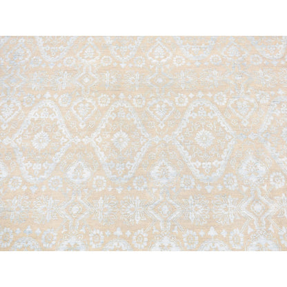 11'10"X15' Brown Wool And Silk Rosettes Design Hand Knotted Oversized Rug