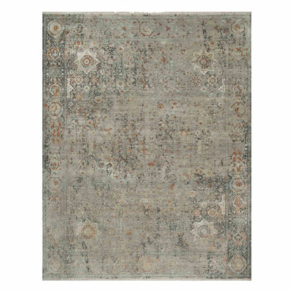 7'9"X10' Gray Broken And Erased Mamluk Design Hand Knotted 100% Wool Rug