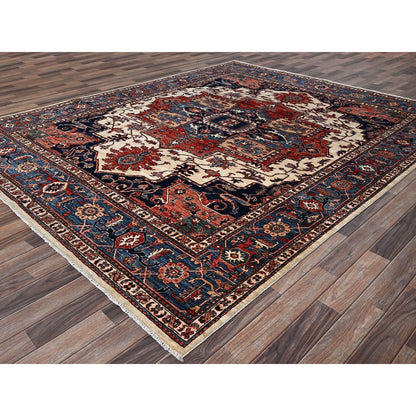 8'1"X10'1" Chiffon White Seeripe Heris Design Soft Wool Hand Knotted Rug