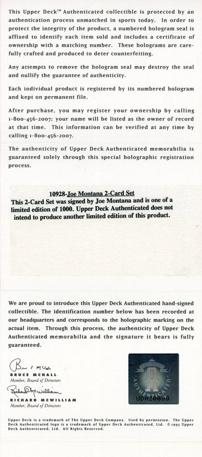 Joe Montana Autographed 1992 Upper Deck Card (Uda)
