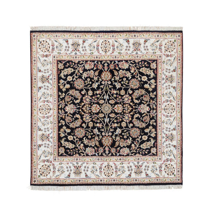 5'X5' Midnight Blue Hand Knotted Nain 250 Kpsi Pure Wool Square Rug