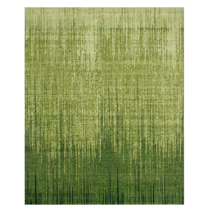 8'2"X10'3" Pickle Green Vertical Ombre Design Hand Knotted Soft Wool Rug