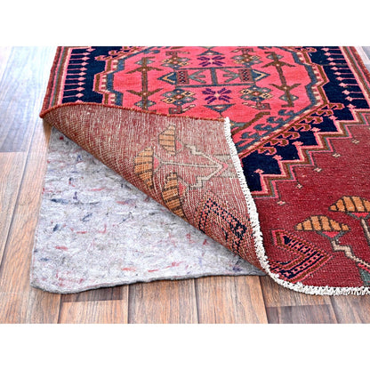 2'4"X6'5" Blush Red, Vintage Zoroastrian 100% Wool Hand Knotted Runner Rug