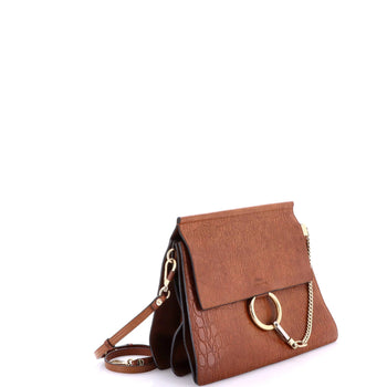 Chloe Faye Shoulder Bag Crocodile Embossed Leather Medium