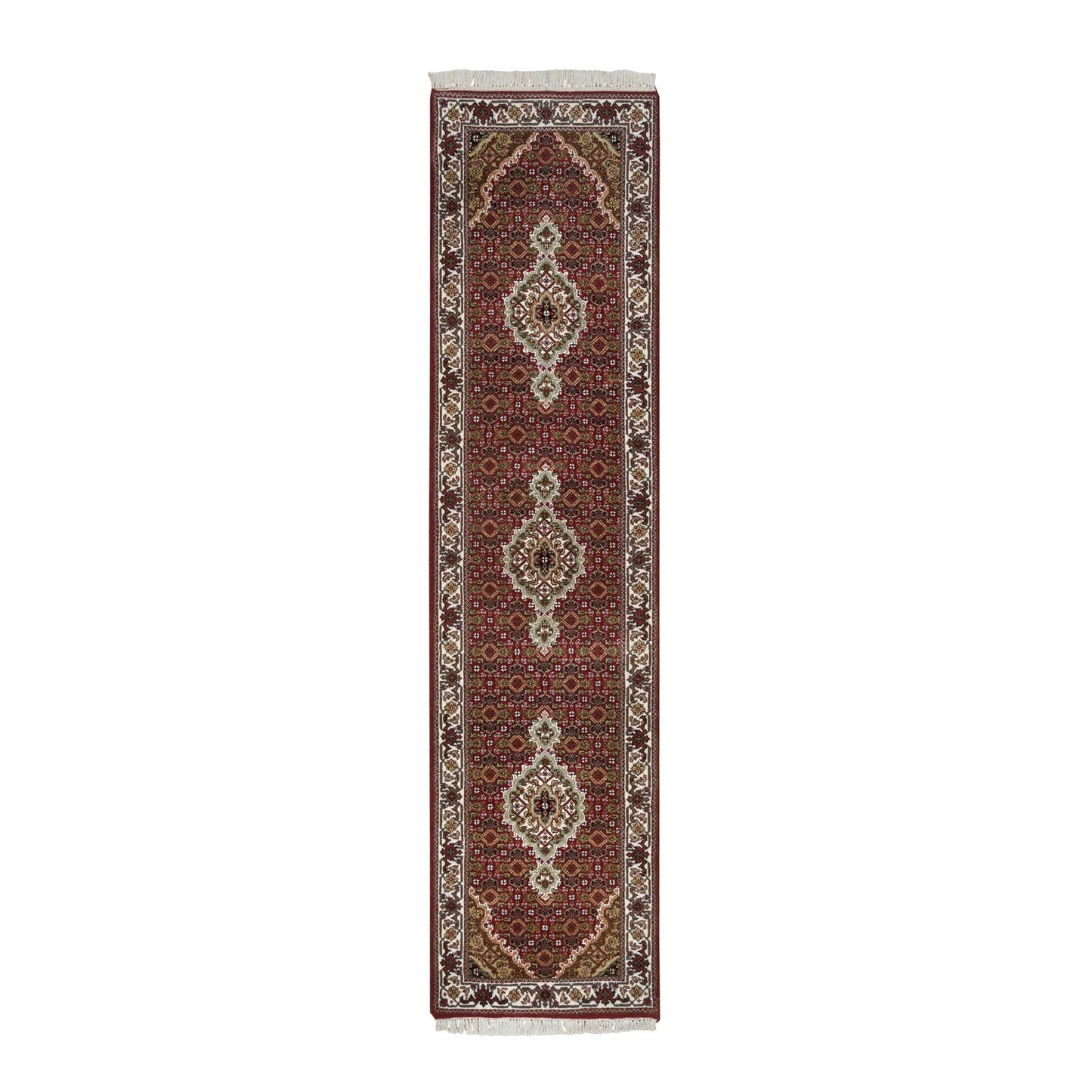 2'X8'2" Red Tebraz Medallion Design 175 Kpsi Wool Hand Knotted Runner Rug