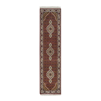 2'X8'2" Red Tebraz Medallion Design 175 Kpsi Wool Hand Knotted Runner Rug