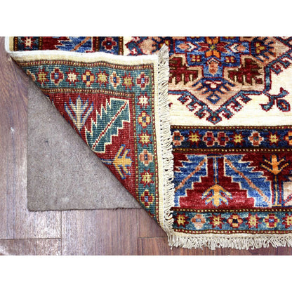 2'9"X8'6" Ivory Soft Wool Hand Knotted Afghan Super Kazak Runner Rug