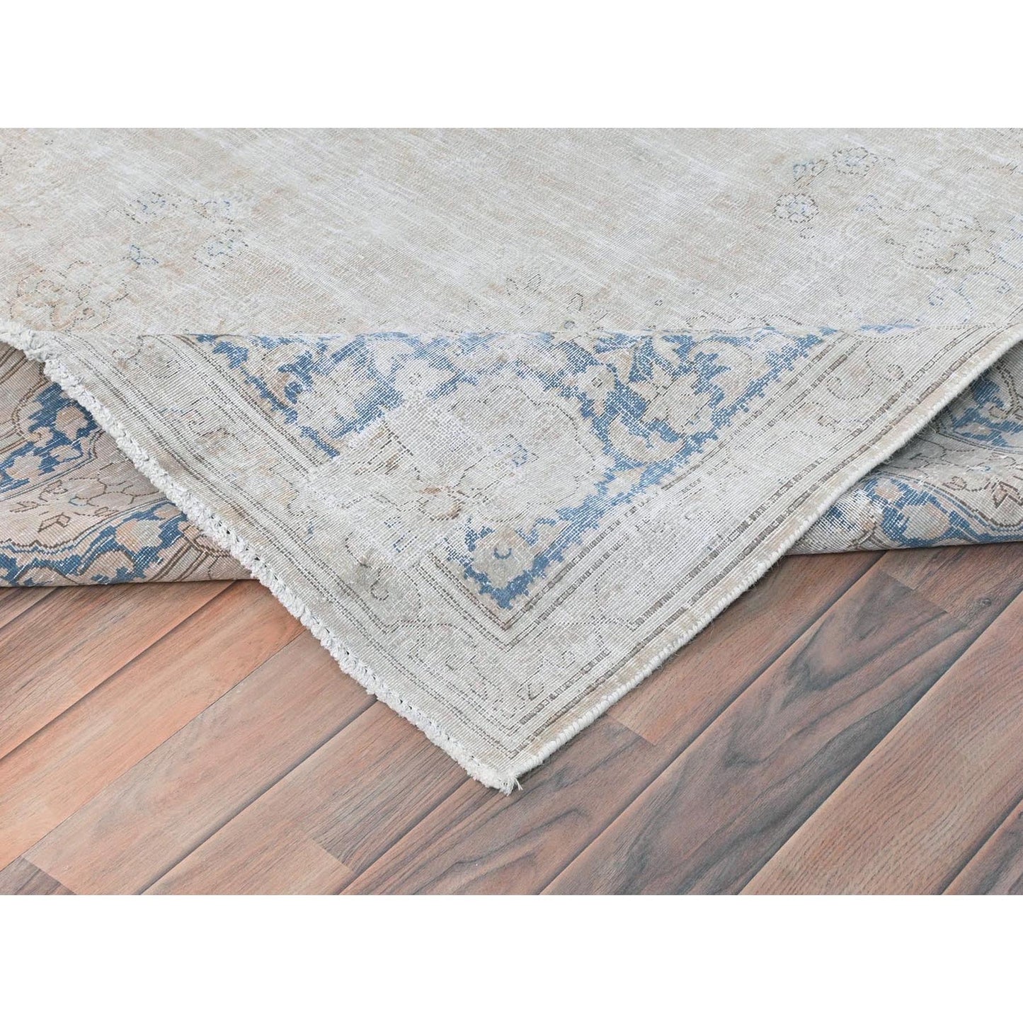 7'X10' Ivory Hand Knotted Vintage Farsian Karman Worn Wool Rug