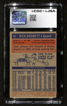 Dick Barnett Hof Signed/Auto 1972-73 Topps Card #52 Knicks Cgc/Jsa 199122