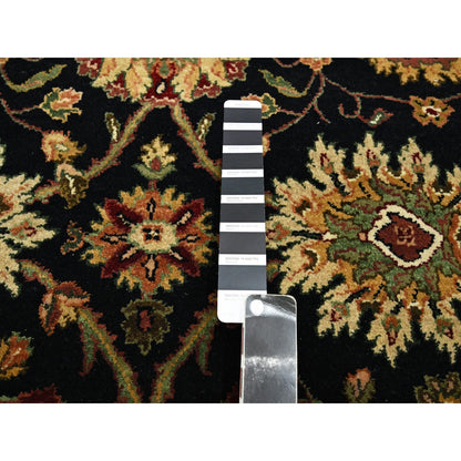 4'X15'9" Black Rajasthan Leaf Design Hand Knotted Wool & Silk Runner Rug