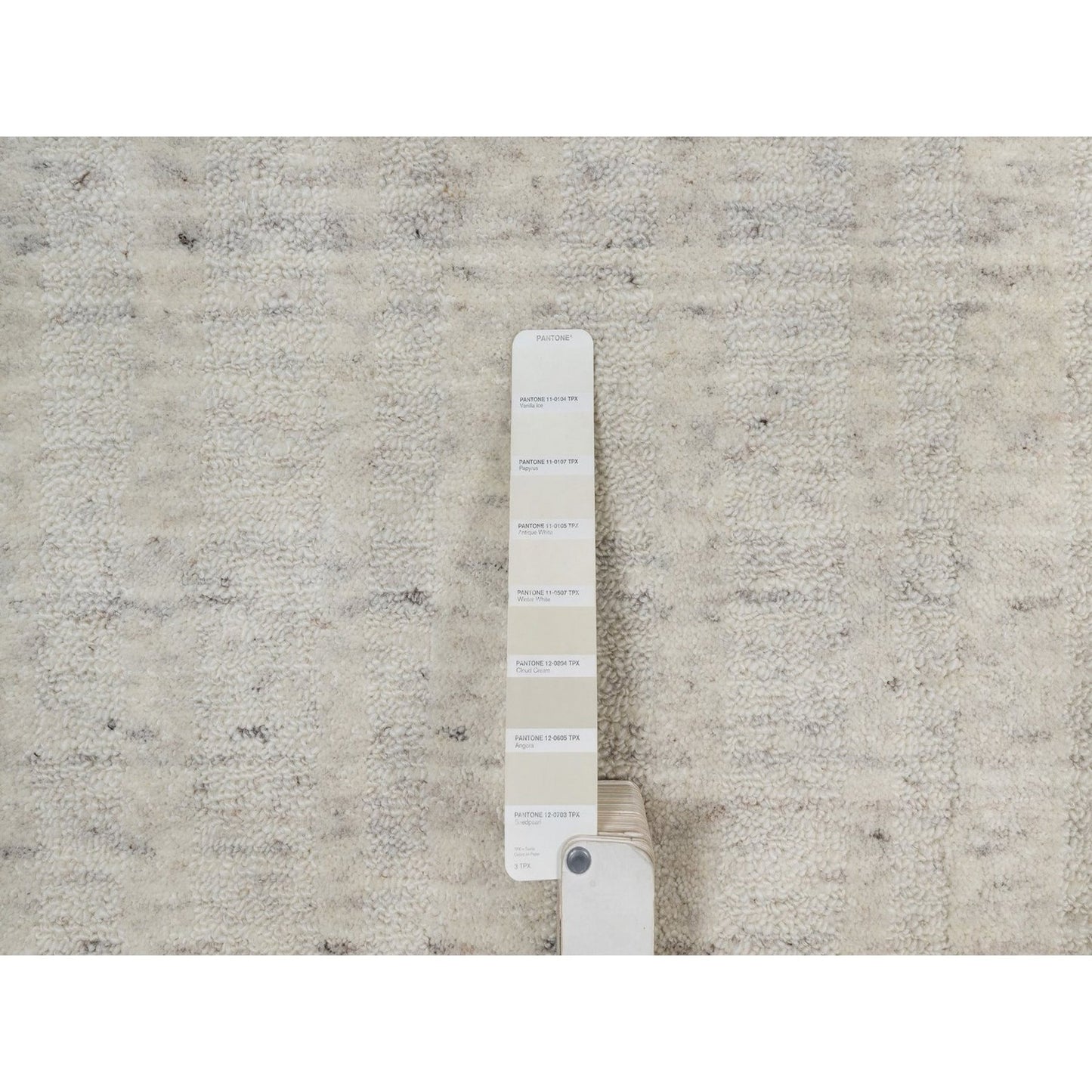 8'1"X10' Ivory Hand Loomed Vertical Stripes Design Natural Wool Rug