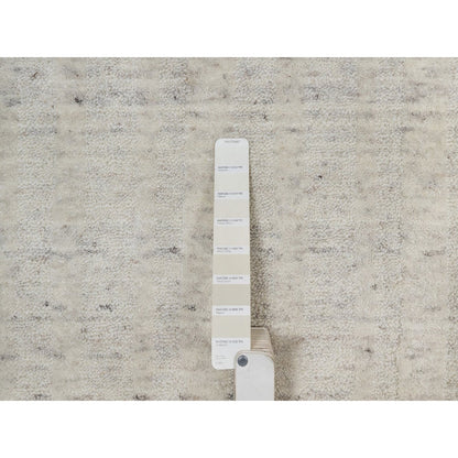 8'1"X10' Ivory Hand Loomed Vertical Stripes Design Natural Wool Rug
