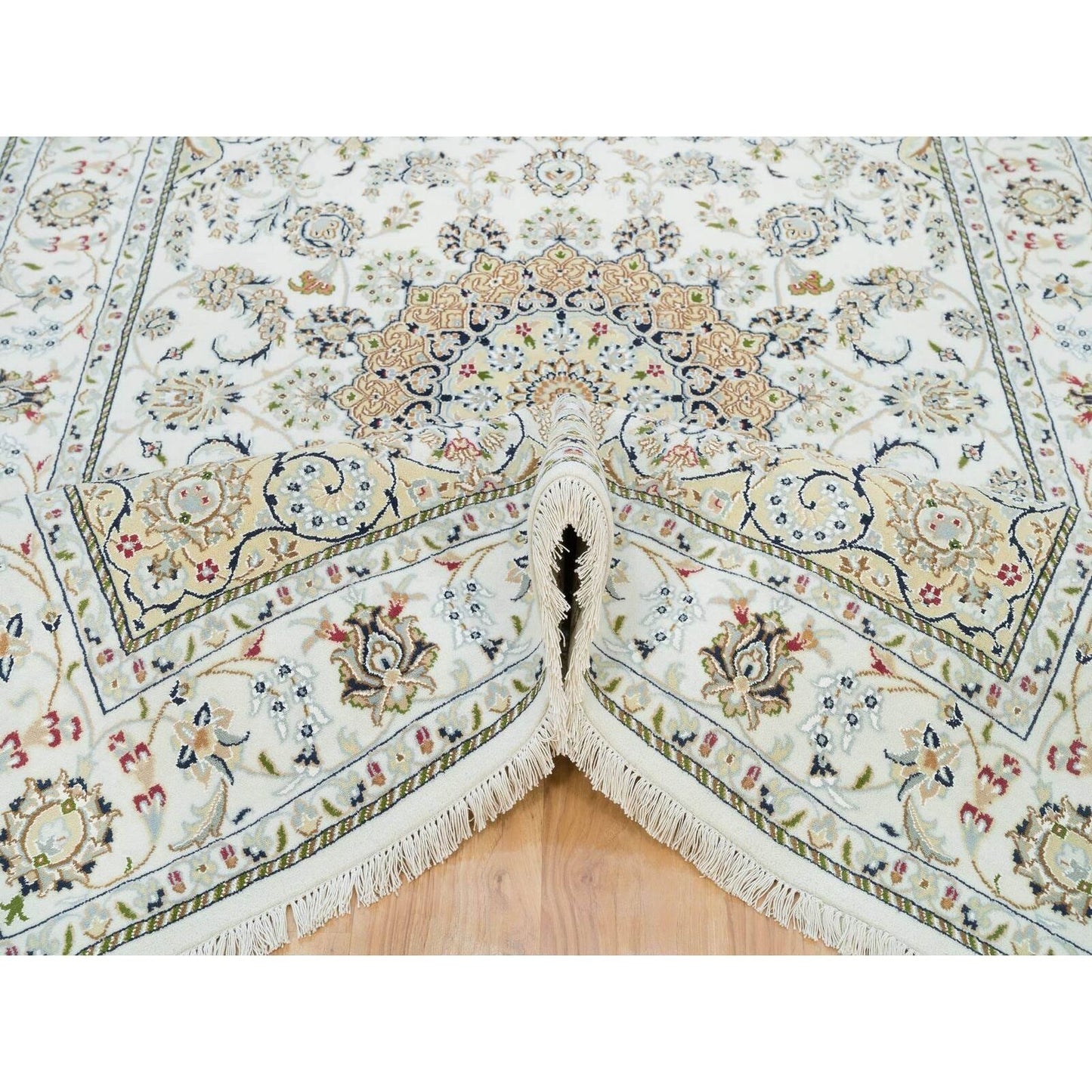 6'1"X9'1" White Hand Knotted Nain Design 250 Kpsi Natural Wool Rug