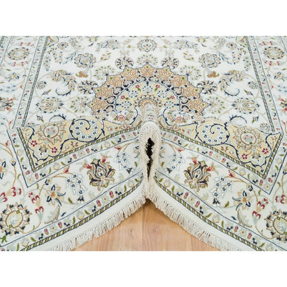 6'1"X9'1" White Hand Knotted Nain Design 250 Kpsi Natural Wool Rug