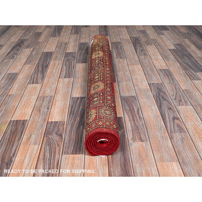 4'1"X6'3" Red Princess Bokara Tribal Medallions Soft Wool Hand Knotted Rug