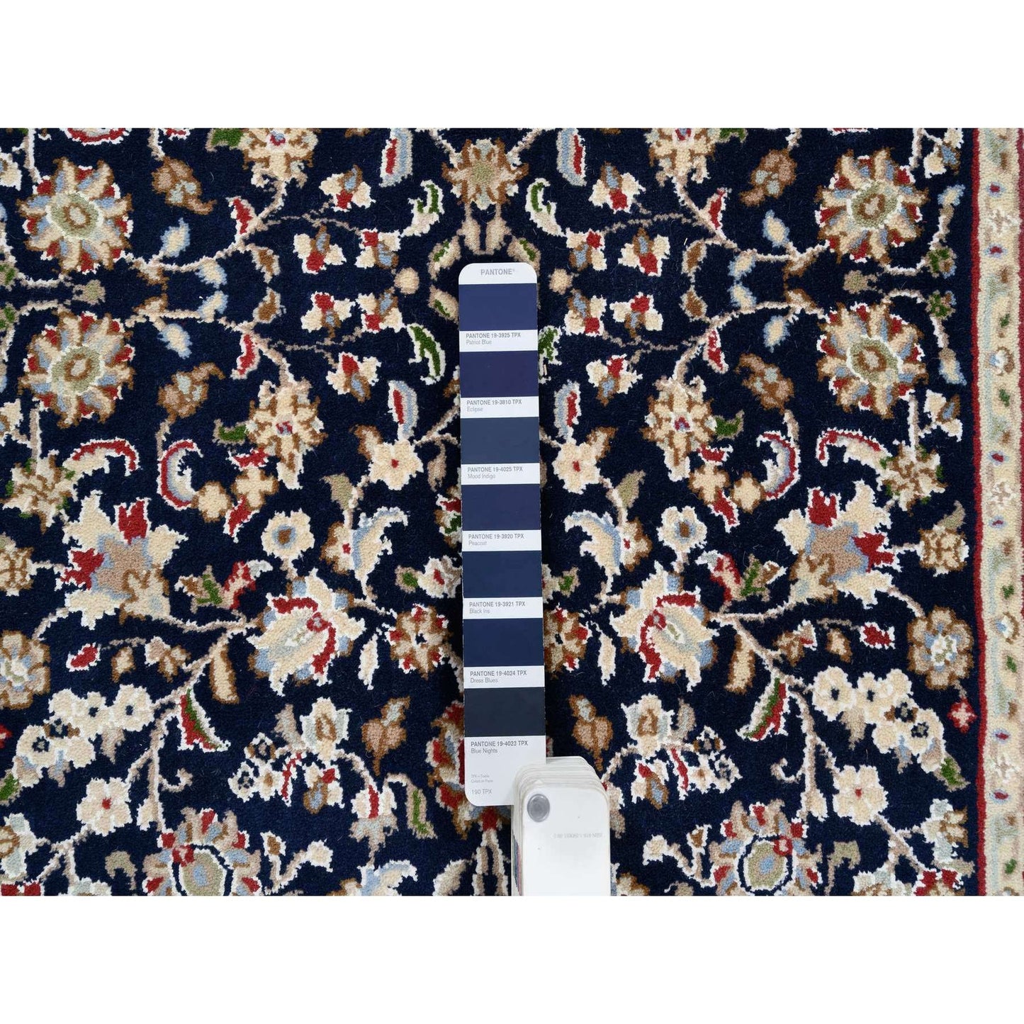 2'9"X14' Midnight Blue Nain Flower Design Wool Hand Knotted Runner Rug