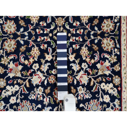 2'9"X14' Midnight Blue Nain Flower Design Wool Hand Knotted Runner Rug