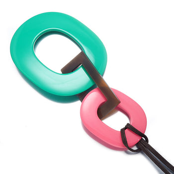 HERMES Necklace Isthme Pink Green Long Buffalo