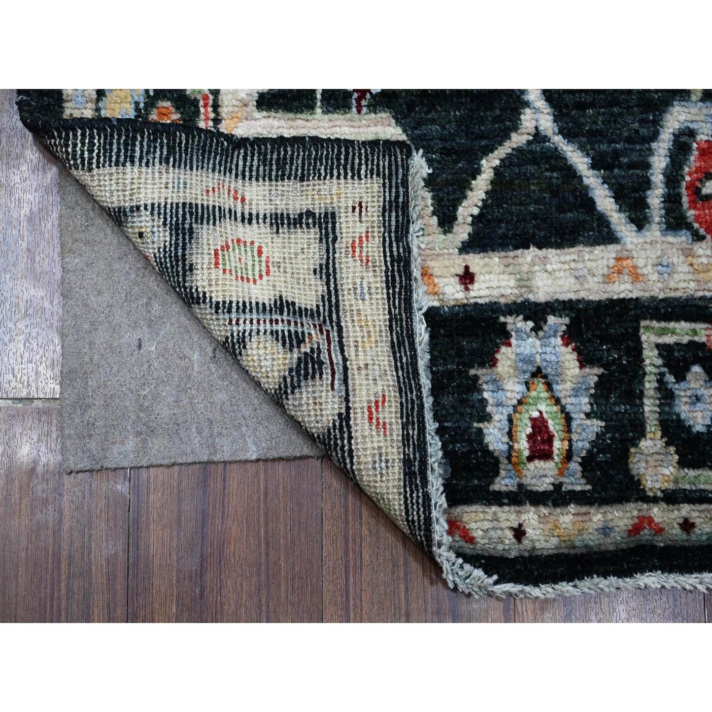 2'8"X12'5" Asphalt Black Afghan Angora Oushak Runner Oriental Rug