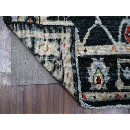 2'8"X12'5" Asphalt Black Afghan Angora Oushak Runner Oriental Rug