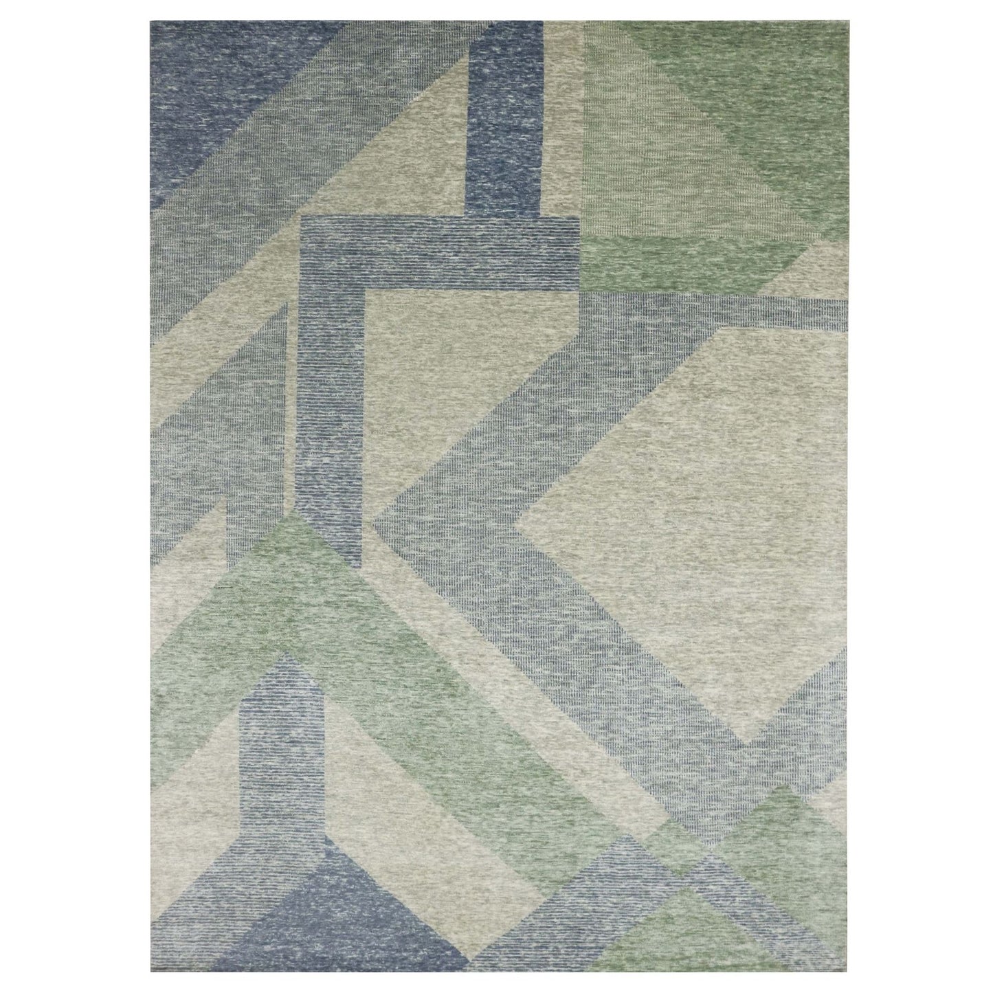 10'X14' Green Wool Hand Knotted Geometric Art Deco Collection Rug