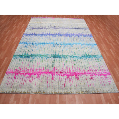 9'1"X12' Ivory The Cardiac Sari Silk With Wool Hand Knotted Rug
