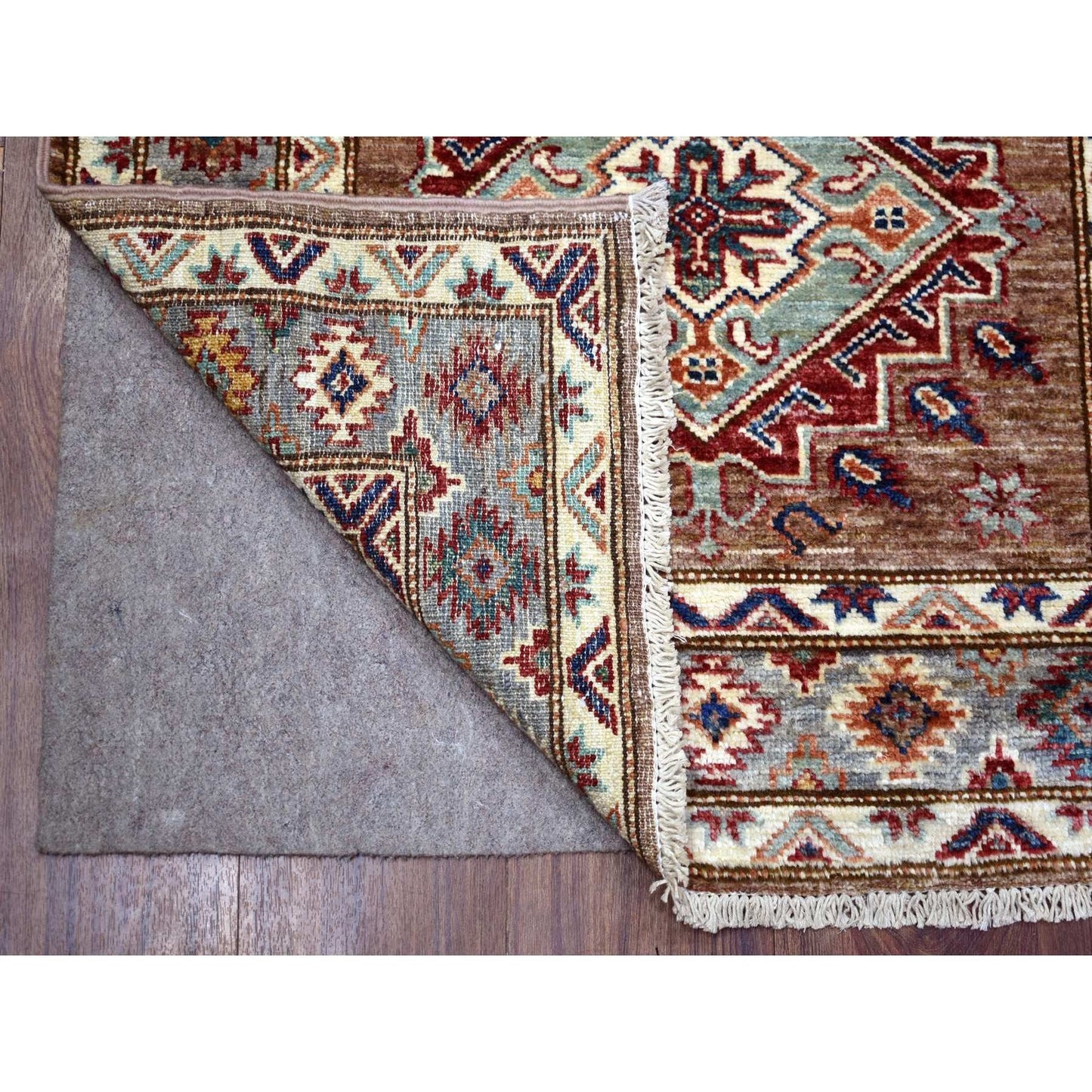 2'8"X8'6" Brown Afghan Super Kazak Hand Knotted Ghazni Wool Runner Rug